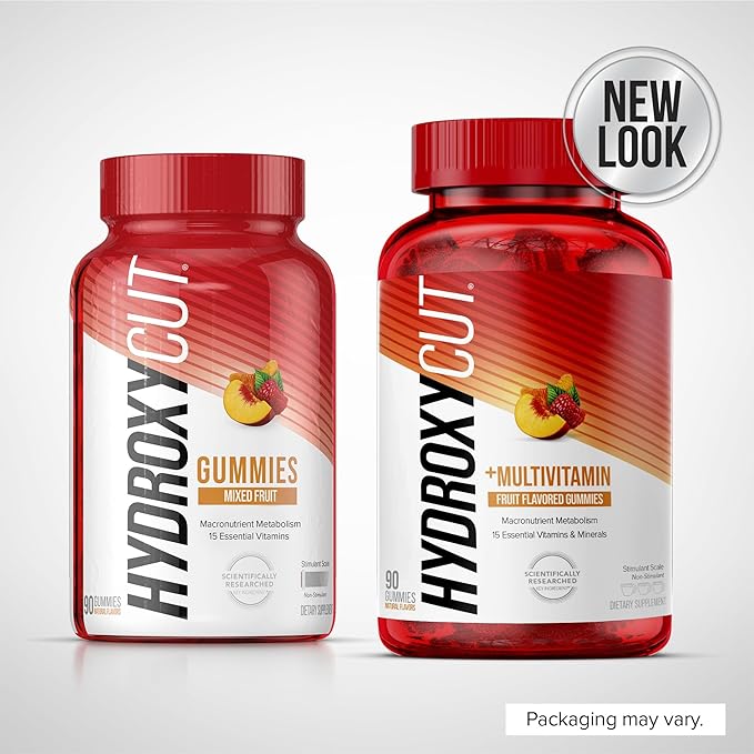 Hydroxycut Gummies - 99% Caffeine Free - Metabolize Carbs, Proteins & Fats - Includes 15 Essential Vitamins & Minerals - for Women & Men