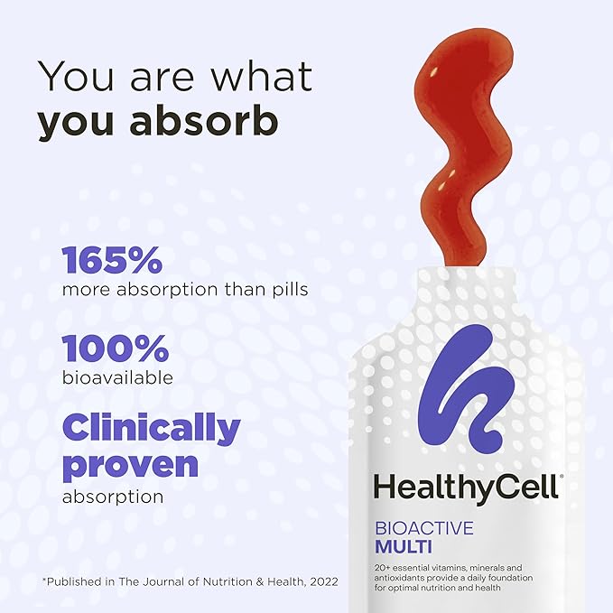 Healthycell Bioactive Multi - Liquid Multivitamin for Men and Women - One A Day Vitamin for Brain, Heart, Immunity, Energy, Skin, and Hair Support - Maximum Absorption - 30 Gel Packs