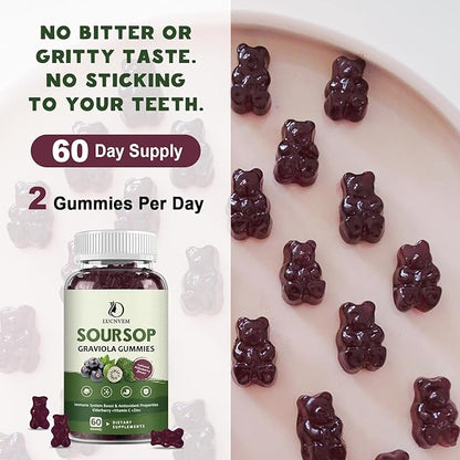 Organic Soursop Graviola Gummies, Soursop Extract with Elderberry Rich in Multivitamin for Natural Antioxidant, Cell Support & Regeneration, Immune Boost and Skin, Vegan- 60 Day Supply