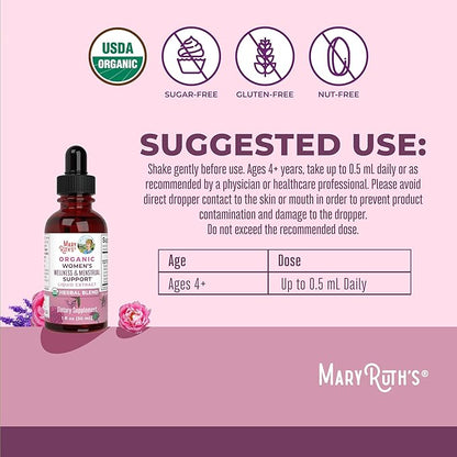MaryRuth Organics USDA Organic Women's Wellness Liquid Herbal Supplements | Includes Stinging Nettle, Raspberry Leaf, Eleuthero Root, Chaste Tree Berry | Menstrual Support | Non-GMO, Vegan