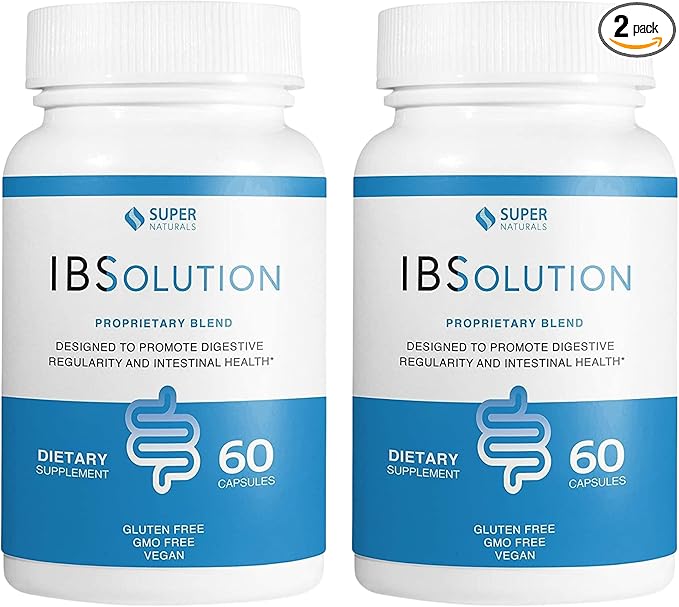 IBSolution - Digestive Health Supplement, Gas, Bloating, Diarrhea, Constipation Relief, Abdominal Pain, With Psyllium, Promote Regularity, Supports Gut Health, Made in USA - 60 Vegan Capsules, 2-Pack