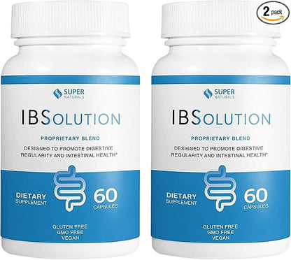IBSolution - Digestive Health Supplement, Gas, Bloating, Diarrhea, Constipation Relief, Abdominal Pain, With Psyllium, Promote Regularity, Supports Gut Health, Made in USA - 60 Vegan Capsules, 2-Pack