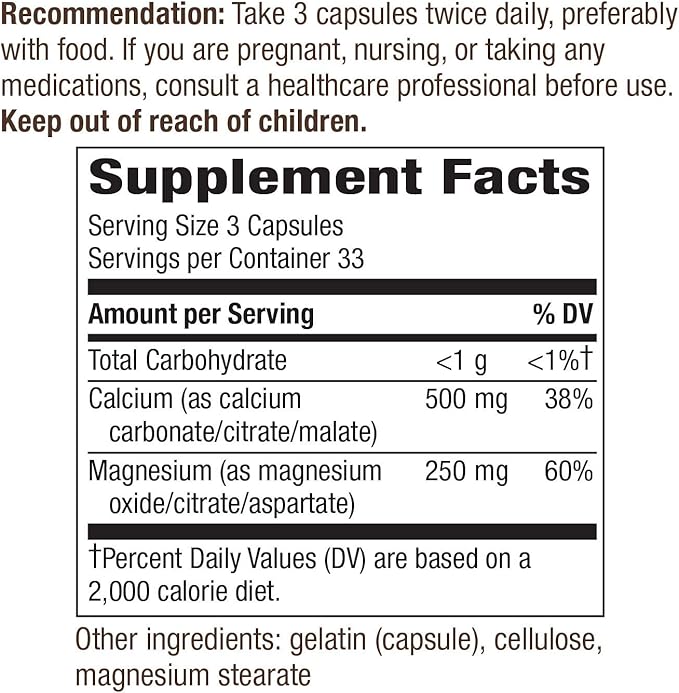 Nature's Way Calcium & Magnesium Mineral Complex, Supports Bone Health*, 750 mg per serving, 100 Capsules