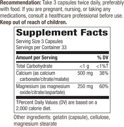 Nature's Way Calcium & Magnesium Mineral Complex, Supports Bone Health*, 750 mg per serving, 100 Capsules