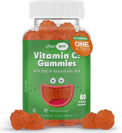 Vitamin C Gummies with Zinc - Maxi-Health Vitamin C with Zinc for Children and Adults - Respiratory Support and Immune Booster - No Preservatives and Artificial Flavors - 60 Fruit Shaped Gummies
