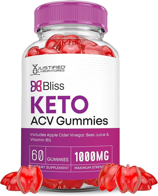Bliss Keto ACV Gummies Advanced Formula 1000MG Bliss Keto Gummies Apple Cider Vinegar Boost Formulated with Pomegranate Beet Juice Powder B12 Vegan Non GMO 60 Gummys