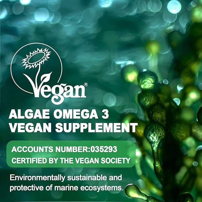 Vegan Omega 3 Supplement Gummies 1100mg, Algae Omega 3 DHA 640mg & EPA 290mg from Marine, with CoQ10, Astaxanthin, Vitamin E, A, D3 for Brain, Eye, Joint, Fish Oil Supplements Alternative, Sugar Free