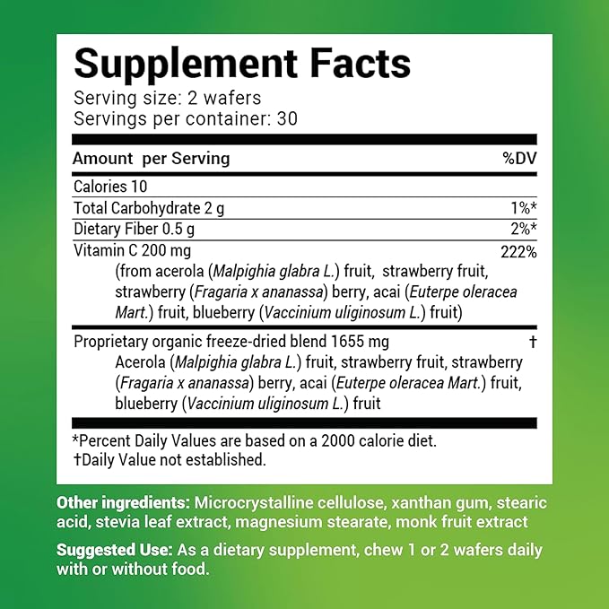 Dr. Berg Chewable Vitamin C Complex - Made with Organic, Non-GMO Berries - 60 Delicious Wafers