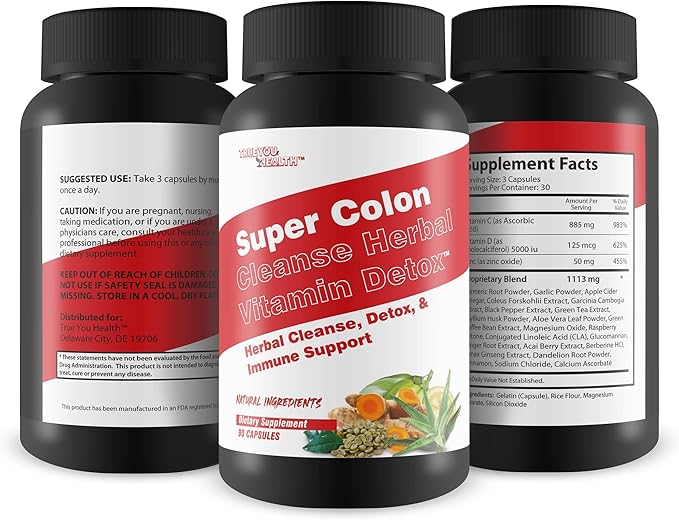 Super Colon Cleanse Herbal Vitamin Detox - Herbal Cleanse, Detox, & Immune Support - Promote Healthy Digestion & Constipation Relief with Psyllium & Magnesium Oxide - Help Reduce Stomach Bloating
