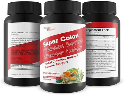 Super Colon Cleanse Herbal Vitamin Detox - Herbal Cleanse, Detox, & Immune Support - Promote Healthy Digestion & Constipation Relief with Psyllium & Magnesium Oxide - Help Reduce Stomach Bloating