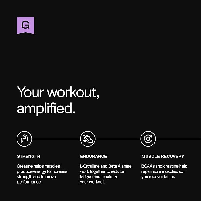 Gainful Pre Workout Powder with Creatine, Caffeine Free Clean Energy, L Citrulline and Beta Alanine for Endurance, BCAA Blend for Muscle Recovery, Vegan, Non GMO, Wild Berry, 10 Servings