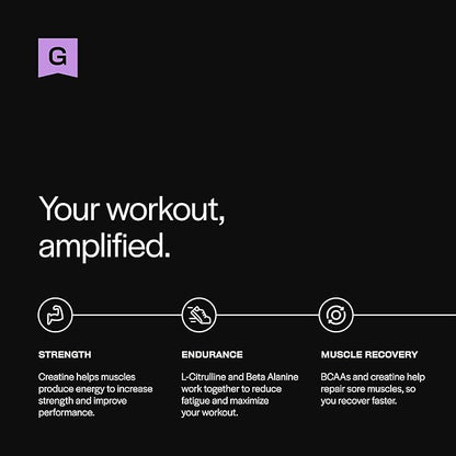 Gainful Pre Workout Powder with Creatine, Caffeine Free Clean Energy, L Citrulline and Beta Alanine for Endurance, BCAA Blend for Muscle Recovery, Vegan, Non GMO, Wild Berry, 10 Servings