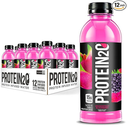 Protein2o 15g Whey Protein Isolate Infused Water, Ready To Drink, Sugar Free, Gluten Free, Lactose Free, No Artificial Sweeteners, Dragonfruit Blackberry, 16.9 oz Bottle (Pack of 12)