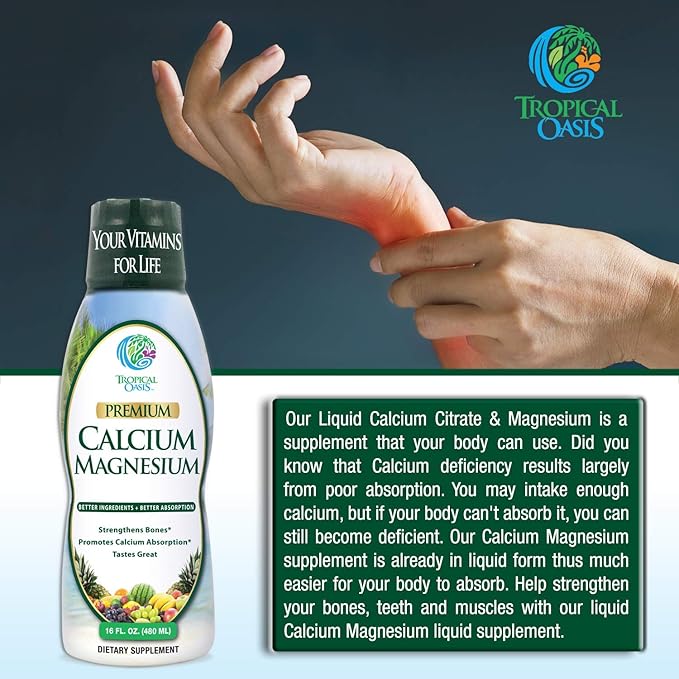 Tropical Oasis Liquid Calcium & Magnesium - Natural formula w/ support for strong bones - Liquid vitamins w/ calcium, - 16oz, 32 Serv.
