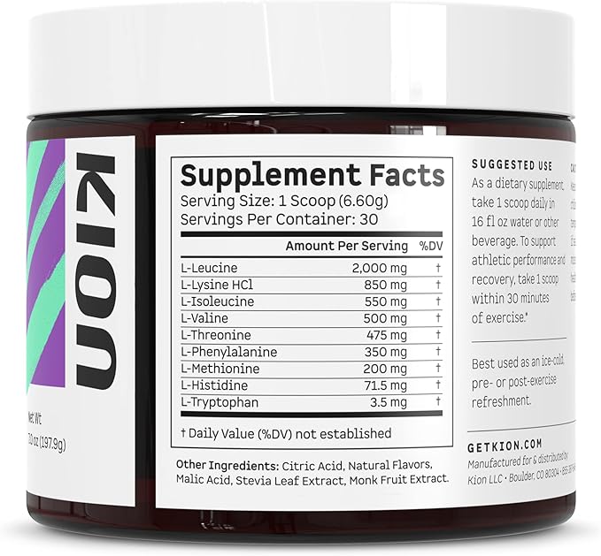 Kion Aminos - Essential Amino Acids Supplement, Essential Amino Acids Powder for Muscle Recovery, BCAA EAA No Caffeine, Amino Acid Powder, Essential Amino Energy - 30 Servings, Mixed Berry
