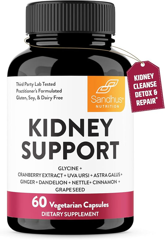 Sandhu's Kidney Cleanse Detox & Repair Support Supplement for Men and Women | with Cranberry Extract | Helps Support Kidney & Urinary Tract Health | 60 Vegetarian Capsules