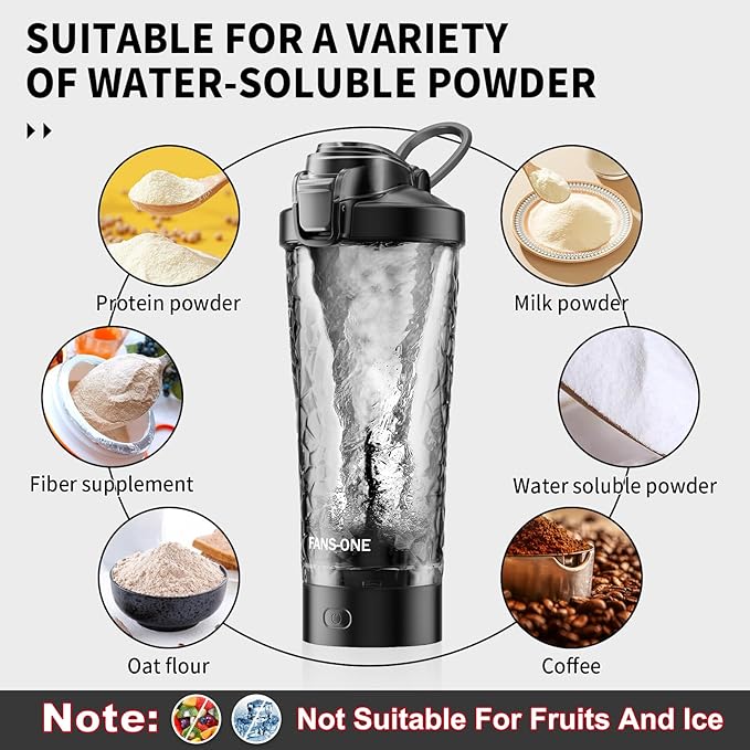 Premium Electric Protein Shaker Bottle, 24 oz Lockable Blender Shaker Bottles, Made with Tritan, BPA Free, USB Rechargeable Mixer Blender Cup for Protein Shakes, Black