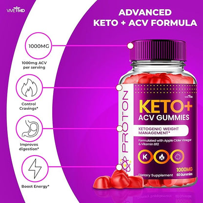 Proton Keto ACV Gummies Advanced Weight Management, Protein Keto ACV Gummies, Proton Keto Plus Gummies with Apple Cider Vinegar Supplement 1000mg, Proton Keto+ACV Gummies Reviews (5 Pack)