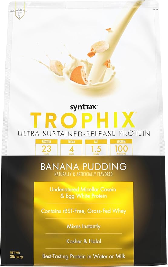 Syntrax Nutrition Trophix, Ultra Sustained-Release Protein Blend, Banana Pudding 2 lbs.
