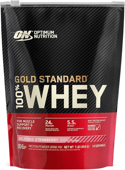Optimum Nutrition Gold Standard 100% Whey Protein Powder, Strawberry, 1 Pound (Packaging May Vary)