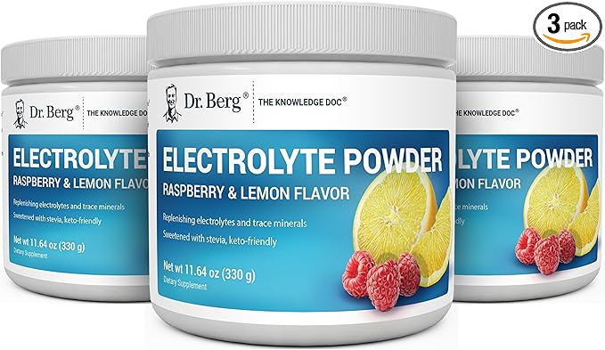 Dr. Berg Zero Sugar Hydration Keto Electrolyte Powder - Enhanced w/ 1000 mg of Potassium & Real Pink Himalayan Salt (NOT Table Salt) - Raspberry & Lemon Hydration Drink Supplement - 50 Servings 3 Pack