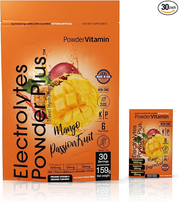 Electrolytes Powder Plus, Keto, Mango Passionfruit, Sugar Free, 1000mg Potassium, 120mg Calcium, 120mg Magnesium, Non-GMO, Zero Calories, 30 Hydration Packets