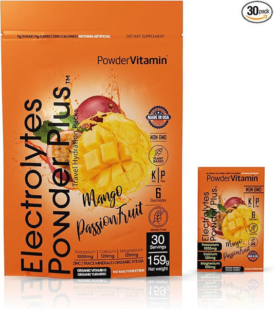 Electrolytes Powder Plus, Keto, Mango Passionfruit, Sugar Free, 1000mg Potassium, 120mg Calcium, 120mg Magnesium, Non-GMO, Zero Calories, 30 Hydration Packets