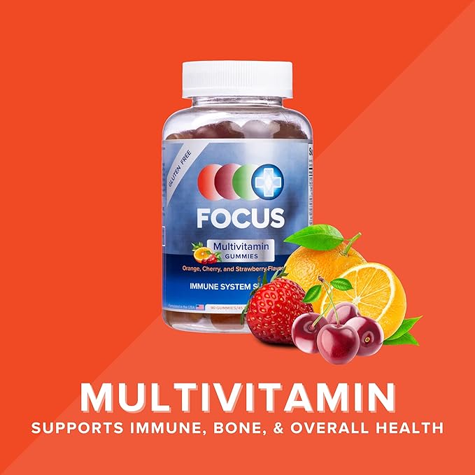 Focus Multivitamin Gummies | Flavored Vitamin Supplement | Boost Energy Levels | Support Overall Health | Daily Dietary Vitamin | 90 Ct, 45 Day Supply