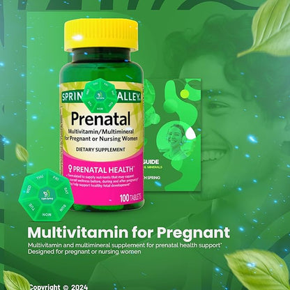 Prenatal Multivitamin/Multimineral 100 Tablets with Bundle Exclusive Vitamins & Minerals - A to Z -Better Ligth&Spring Guide + Weekly Pill Organizer (3 Items)