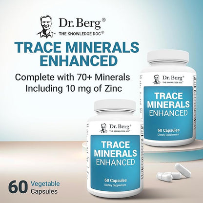 Dr. Berg Trace Minerals Enhanced Complex - Complete with 70+ Minerals Including 10 mg of Zinc - Dietary Supplement - 60 Capsules
