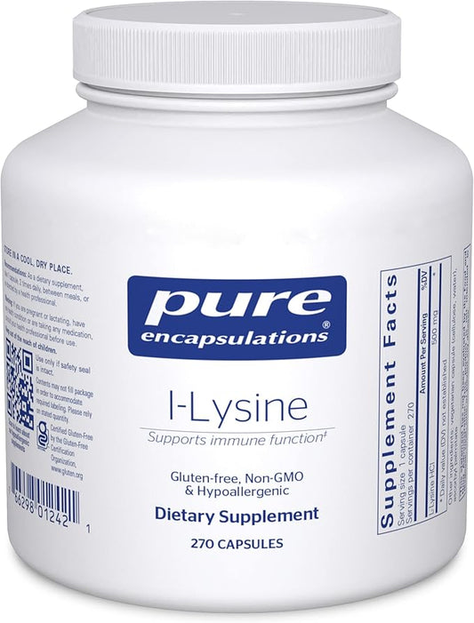 Pure Encapsulations L-Lysine - Essential Amino Acid Supplement for Immune Support & Gum, Lip Health* - with L-Lysine HCl - 270 Capsules
