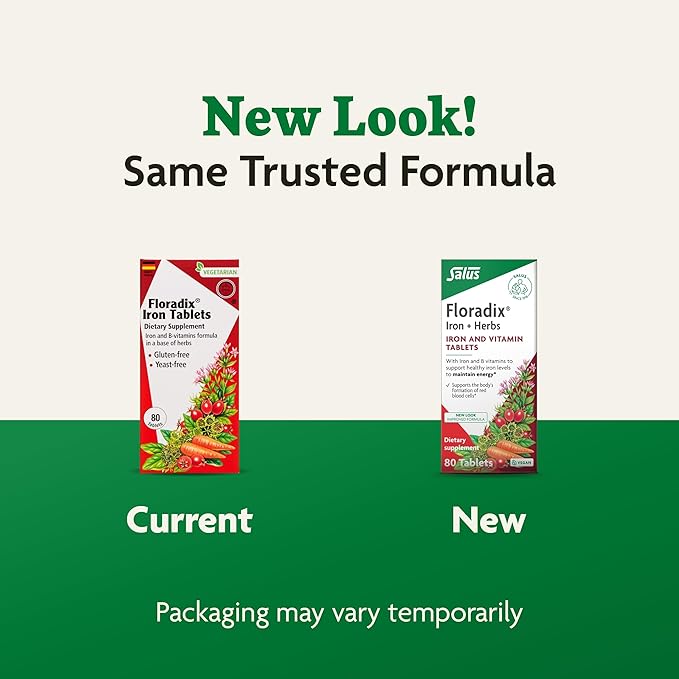 Floradix by Salus Iron Tablets - Energy Support Supplement for Men & Women - Natural Iron Supplement with B Vitamins & Vitamin C - Non-GMO, Vegetarian & Lactose-Free - 80 Tablets