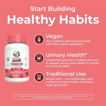 MaryRuth Organics Organic Cranberry Gummies | Cranberry Supplement | Urinary Tract Health for Women | with D Mannose | 500mg Cranberry | Traditional Use | USDA Organic | Vegan | Non GMO | 30 Servings