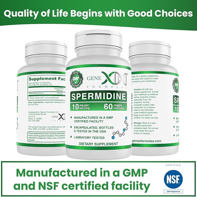 Genex Formulas 10mg Spermidine Supplement for Healthy Aging & Cell Renewal - Vegan, Non-GMO, Gluten-Free (3 Pack)