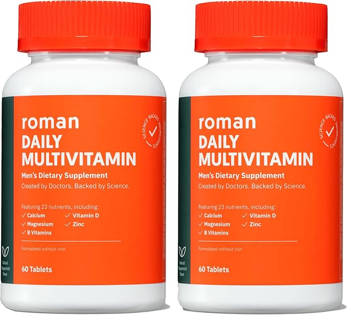 ROMAN Daily Multivitamin for Men | Supports Physical Activity, Brain + Heart Health, and Immune System with 23 Key Nutrients Including Calcium, Magnesium, and Zinc | 60-Day Supply (120 Tablets)