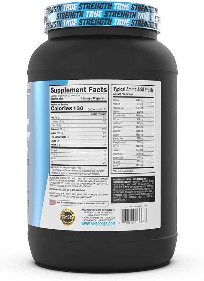 BPI Sports Hydro HD - 100% Hydrolyzed Whey Protein Powder - Muscle Growth, Recovery, 25g of Protein, Low Carb, Low Sugar, Fast Absorbing (23 Servings, Cinnamon Cereal)