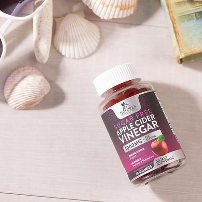 Nature's Nutrition Apple Vinegar Gummy for Weight Loss 1000mg - Vegan Apple Cider Vinegar Gummies for Detox & Cleanse, ACV Supplement Pills, Vitamin B12, Sugar Free ACV Gummy, Non-GMO - 60 Gummies