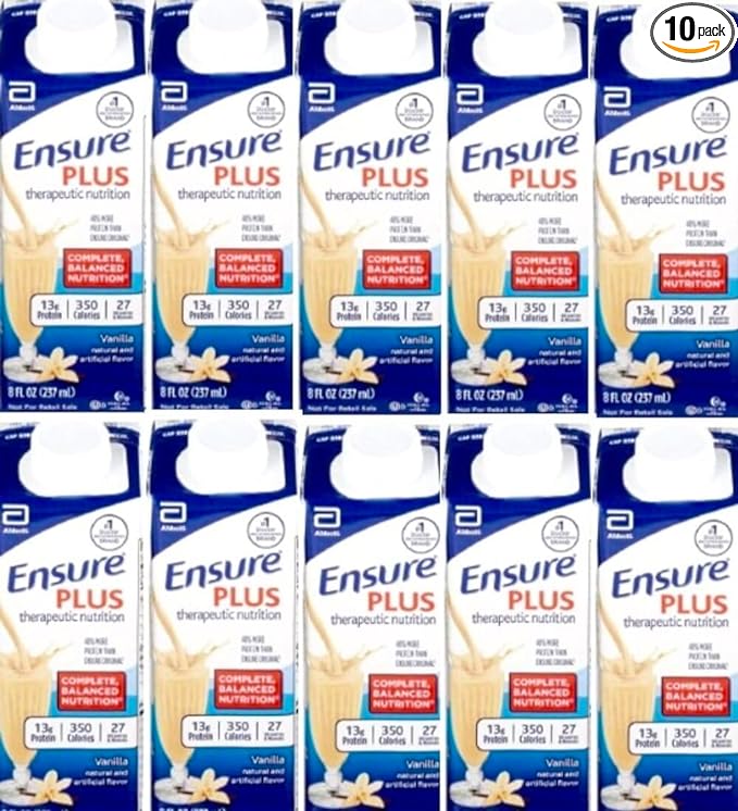 Ensure Plus Vanilla, 8 Ounce Recloseable Carton, Abbott 64905 - 10.6 Ounce (Pack of 10)