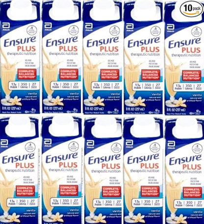 Ensure Plus Vanilla, 8 Ounce Recloseable Carton, Abbott 64905 - 10.6 Ounce (Pack of 10)