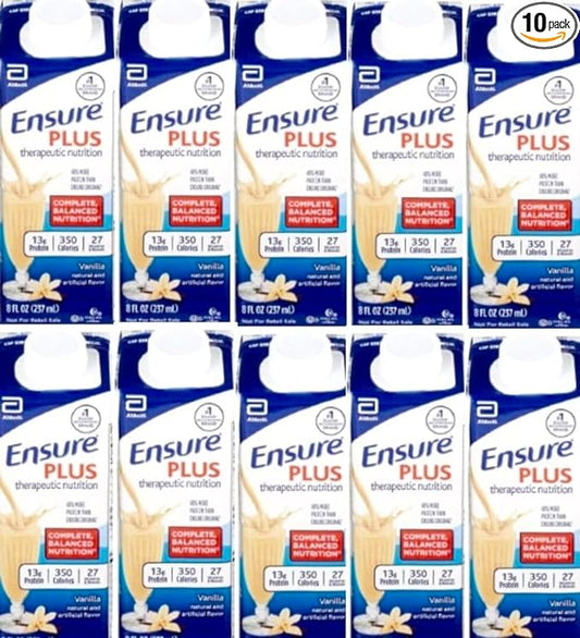 Ensure Plus Vanilla, 8 Ounce Recloseable Carton, Abbott 64905 - 10.6 Ounce (Pack of 10)