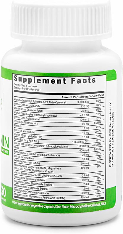 BariSlim Once Daily Bariatric Multivitamin Capsule - 18mg of Iron - Bariatric Vitamin & Supplement for Post Bariatric Surgery Including Gastric Bypass & Gastric Sleeve | 30 Day Supply