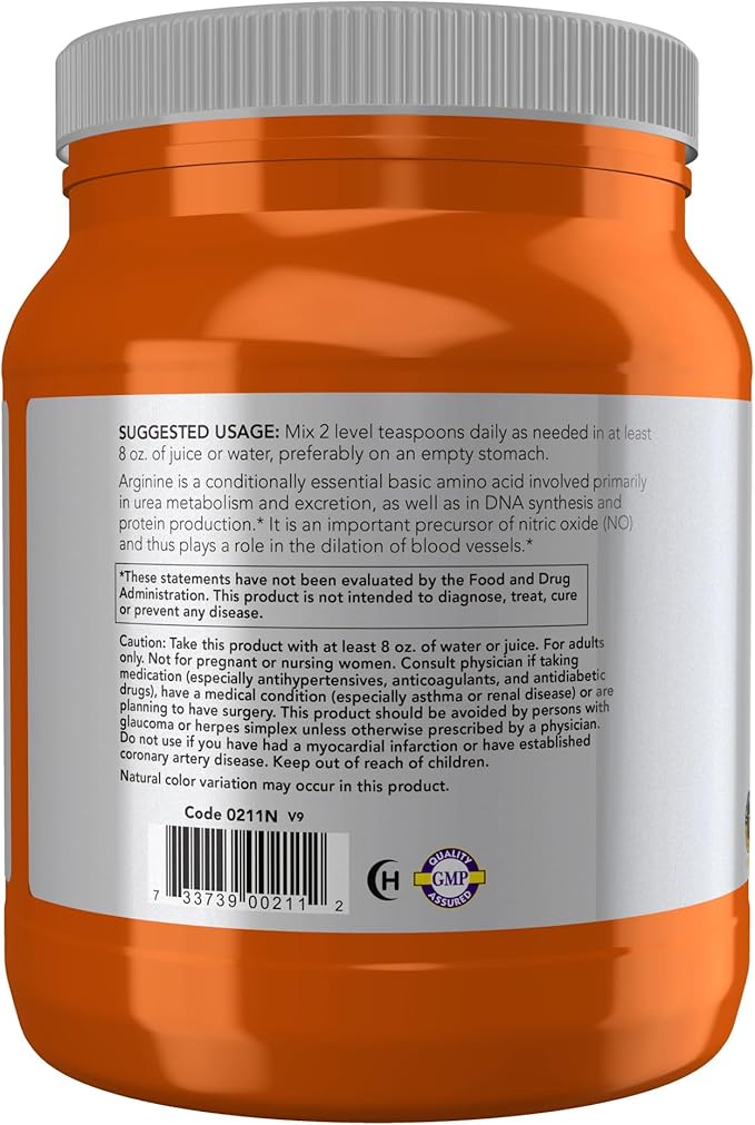 NOW Foods Sports Nutrition, L-Arginine Powder, Nitric Oxide Precursor, Amino Acids, 2.2-Pound