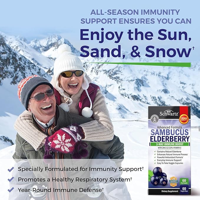 Elderberry with Zinc and Vitamin C for Adults - Immune Support Vitamins for Women and Men Natural Elderberries Black Sambucus Capsules - Immune Defense Multiminerals Supplement, Gluten-Free, 60 Ct