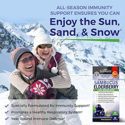 Elderberry with Zinc and Vitamin C for Adults - Immune Support Vitamins for Women and Men Natural Elderberries Black Sambucus Capsules - Immune Defense Multiminerals Supplement, Gluten-Free, 60 Ct