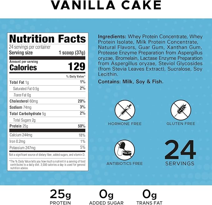 High Whey, Protein Powder, Whey Isolate, Gluten Free, Lean Muscle Mass for Men & Women, 25g of Protein Per Scoop, 908 g, 24 Servings (Vanilla Cake, 2 Pound)