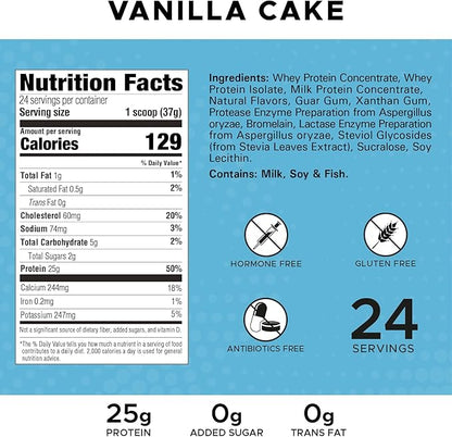 High Whey, Protein Powder, Whey Isolate, Gluten Free, Lean Muscle Mass for Men & Women, 25g of Protein Per Scoop, 908 g, 24 Servings (Vanilla Cake, 2 Pound)