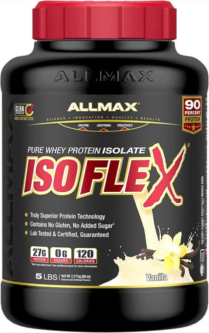 ALLMAX Nutrition - ISOFLEX Whey Protein Powder, Whey Protein Isolate, 27g Protein, Vanilla, 5 Pound