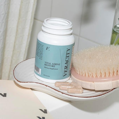 VERACITY Fatigue Ease Adrenal Support Supplement with Ashwagandha, Schisandra Berry & Rhodiola Rosea Supplement for Skin, Promotes Healthy Cortisol & Energy Levels, Restores Skin, Adaptogens - 60 Caps