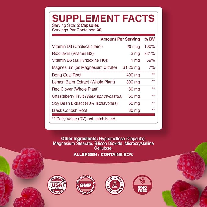 Natural Menopause Supplements for Women Health - Natural Hormone Balance for Women Plus Adrenal Support Menopause Relief and Thyroid Support with Dong Quai Root and Black Cohosh for Menopause