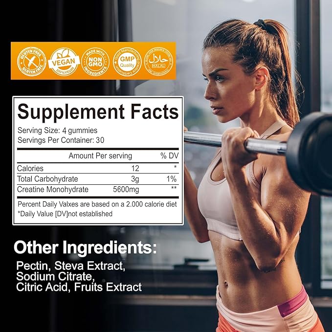 Creatine Monohydrate Gummies 5600mg for Men & Women, 120 CT Chewable Creatine Gummies for Muscle Support, Energy Boost, 5.6g of Creatine Monohydrate per Serving - Sugar Free, Vegan (Pineapple Flavor)